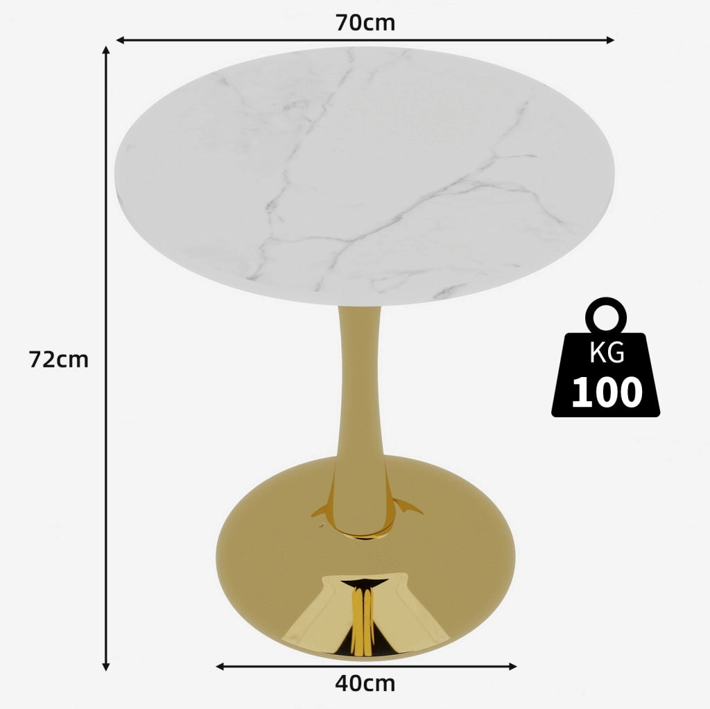 Tavolino rotondo con design minimalista in marmo artificiale oro bianco