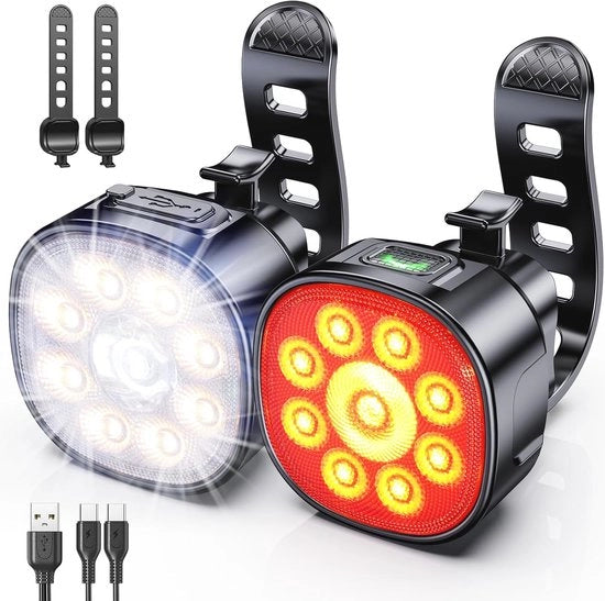 Illuminazione per Bicicletta Anteriore e Posteriore con LED - Impermeabile e Ricaricabile con Multi Modo di Illuminazione