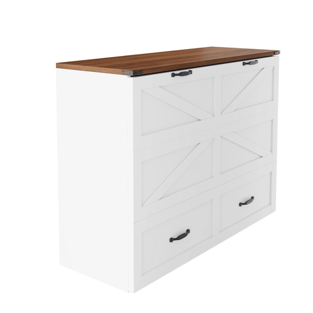 Letto a scomparsa 140 × 200 cm con presa standard UE, ruote silenziose, senza materasso, legno e metallo, bianco