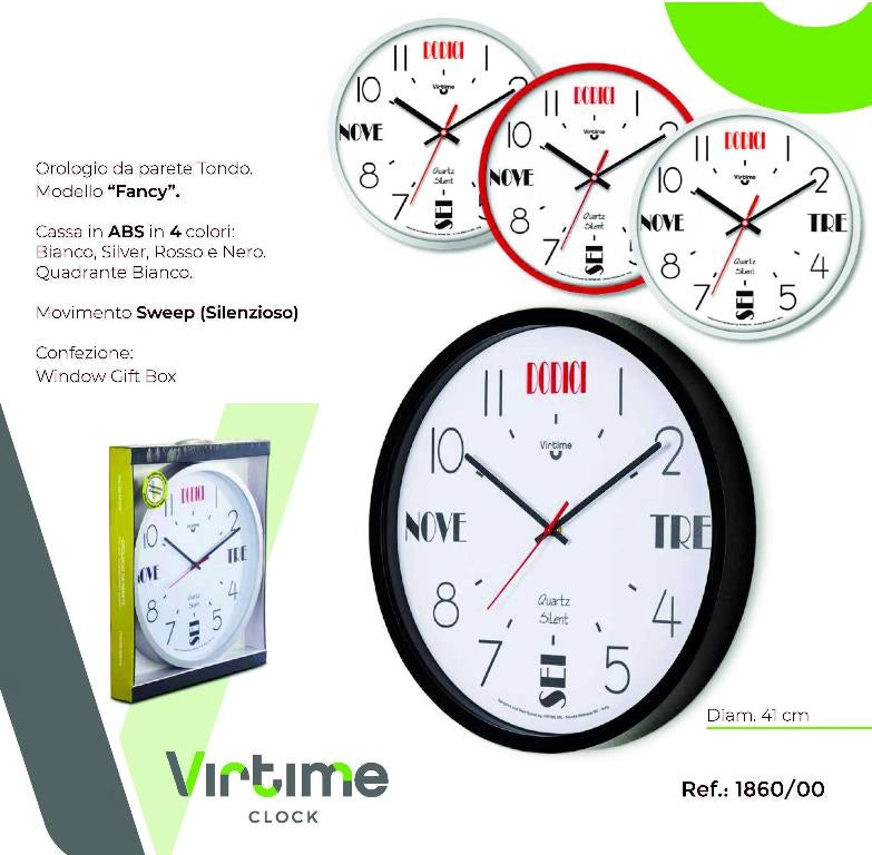 Orologio da Parete in ABS Maxi Fancy Movimento Silenzioso 41 cm 4 Colori