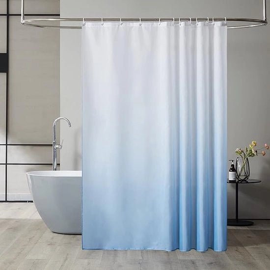 Douchegordino 180 x 200 cm, schiumiformante, impermeabile all'acqua e lavabile, tenda da bagno in bagno, per vasca da bagno e doccia, tessuto di stoffa, bianco a leggero blu, con 12 anelli per douchegordino.