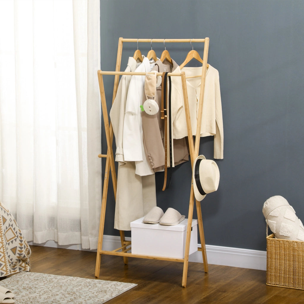 Appendiabiti con scaffale per scarpe e ganci ¨C zephmum ¨C 74x42x150 cm naturale