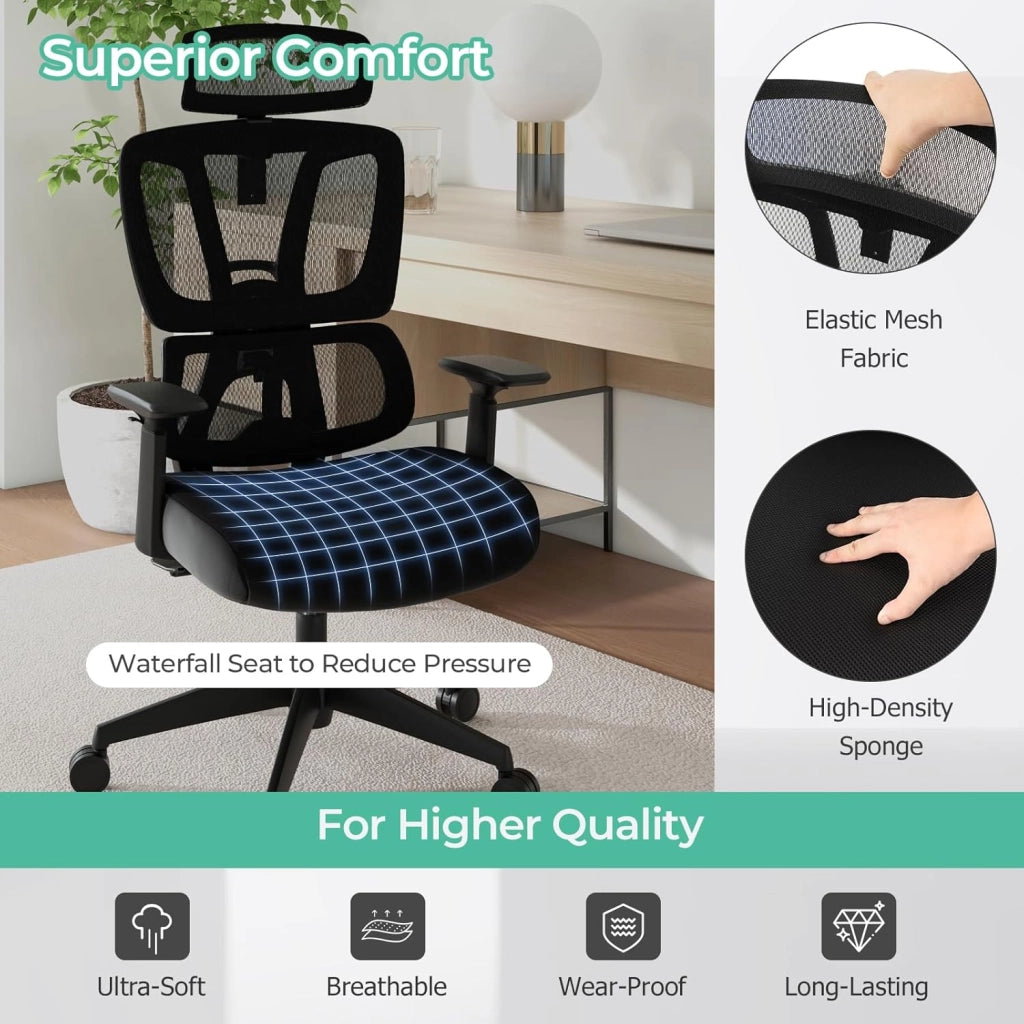 Sedia da ufficio ergonomica con rete traspirante sedia da ufficio regolabile con supporto lombare con poggiatesta e braccioli, girevole con seduta imbottita, nera