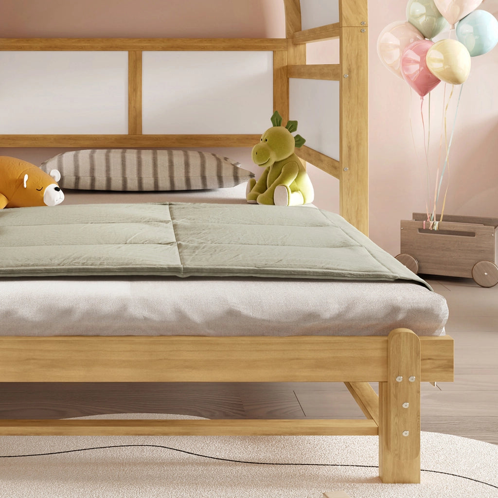 Letto a casetta 140 × 200 cm con letto estraibile e ripiano laterale in legno e MDF bianco naturale