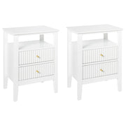 Set di 2 Comodini a 2 cassetti MDF bianco 1 ripiano Maniglia oro Camera da letto Elegante