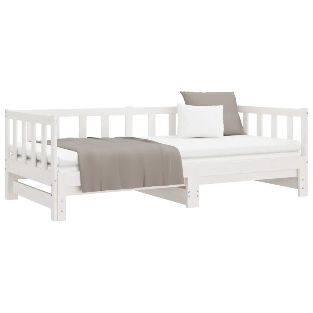 Letto singolo | Letto per adulti | Dormeuse Estraibile Bianca 2x(90x200) cm Legno Massello di Pino