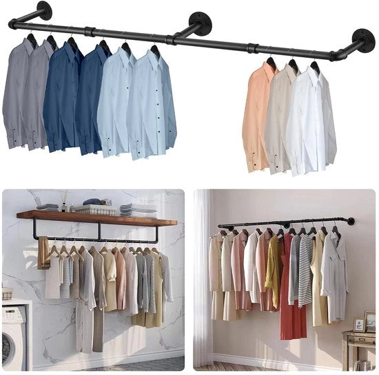 Pannello per abbigliamento da parete 180 cm - Montaggio a parete - Metallico - Pannello per abbigliamento robusto - Binari rimovibili - Pannello per abbigliamento per camera da letto - Pannello per appendere abbigliamento