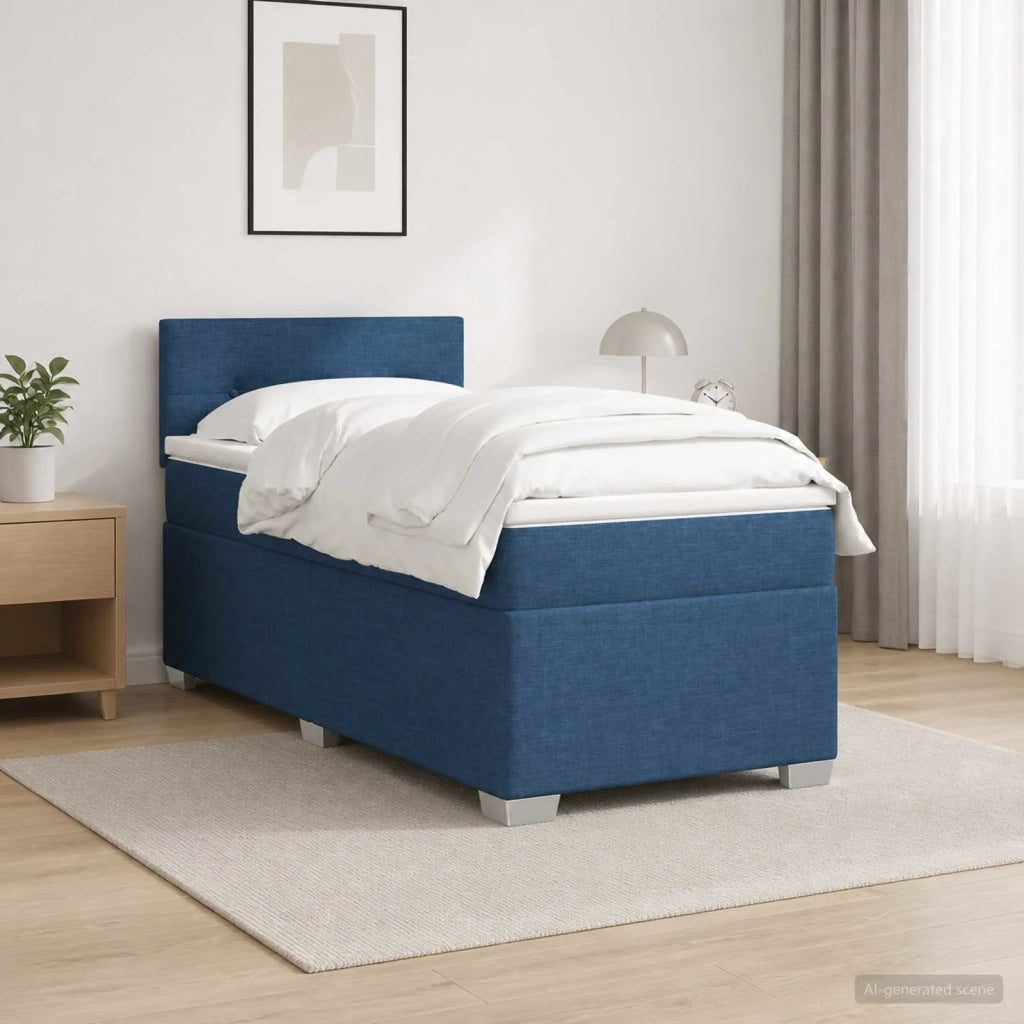 Letto con Box Spring, Materasso e LED Blu 90 x 190 cm Tessuto 3451839