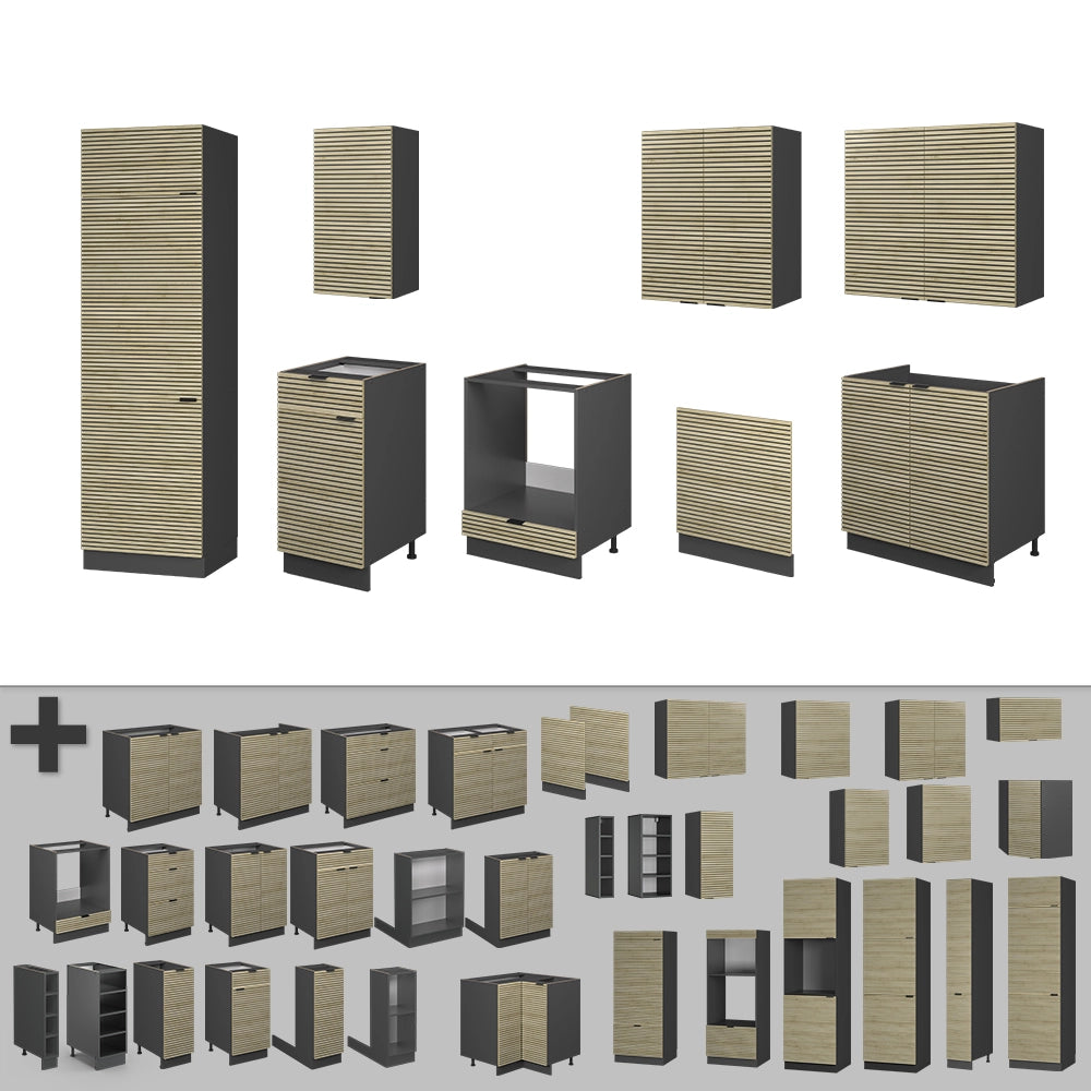 Vicco Cucina componibile Pannello in rovere/antracite 300 cm , PL Antracite