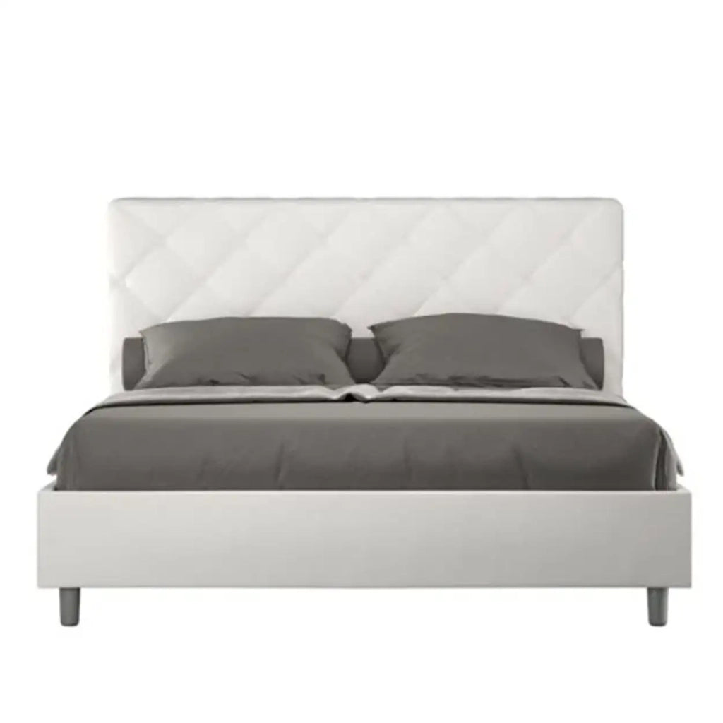 Letto matrimoniale con rete imbottito 160x210 similpelle bianco Priya
