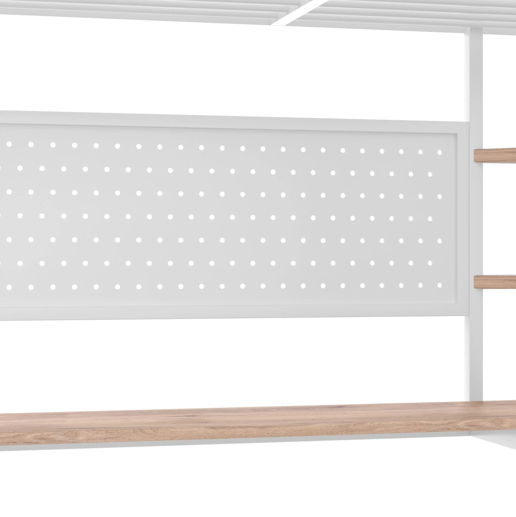 Letto a soppalco 140x200 cm con scrivania; LED e prese USB e Type-C in metallo bianco