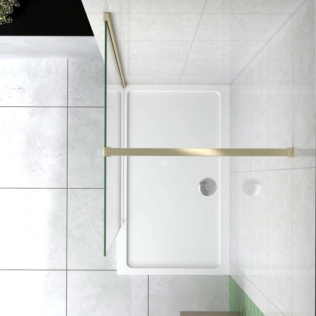 Box Doccia Walk In 90x200 cm Parete Fissa Vetro 8 mm Trasparente Anticalcare Oro Spazzolato Barra Piatta Stabilizzatrice 90 cm