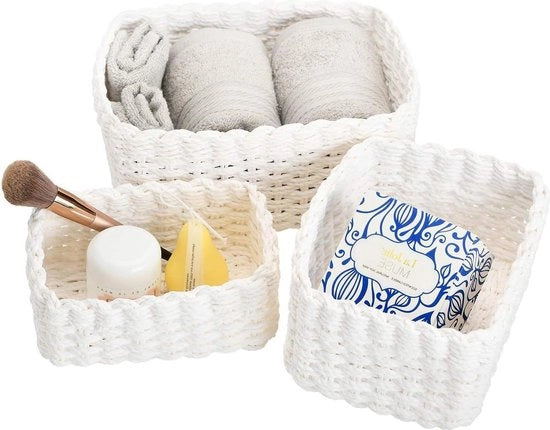 Cassetta di conservazione per artigianato biologico di carta - Scatole di conservazione ecosostenibili bianche - Ripiegabile per accessori make-up - Set da 3