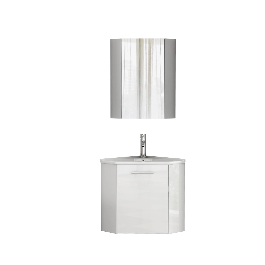 Mobile da bagno angolare con lavabo e pensile specchio - per bagno - MDF - bianco lucido