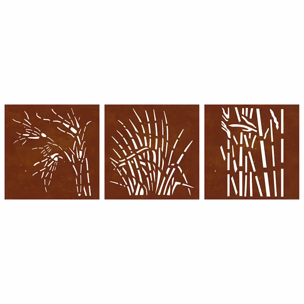 Decorazioni Muro Giardino 3 pz 55x55 cm Erba in Acciaio Corten 824509