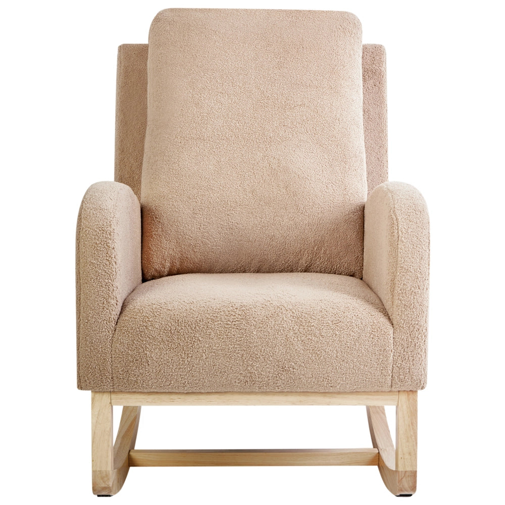 Sedia a dondolo in Boucle beige e legno di gomma soggiorno salotto