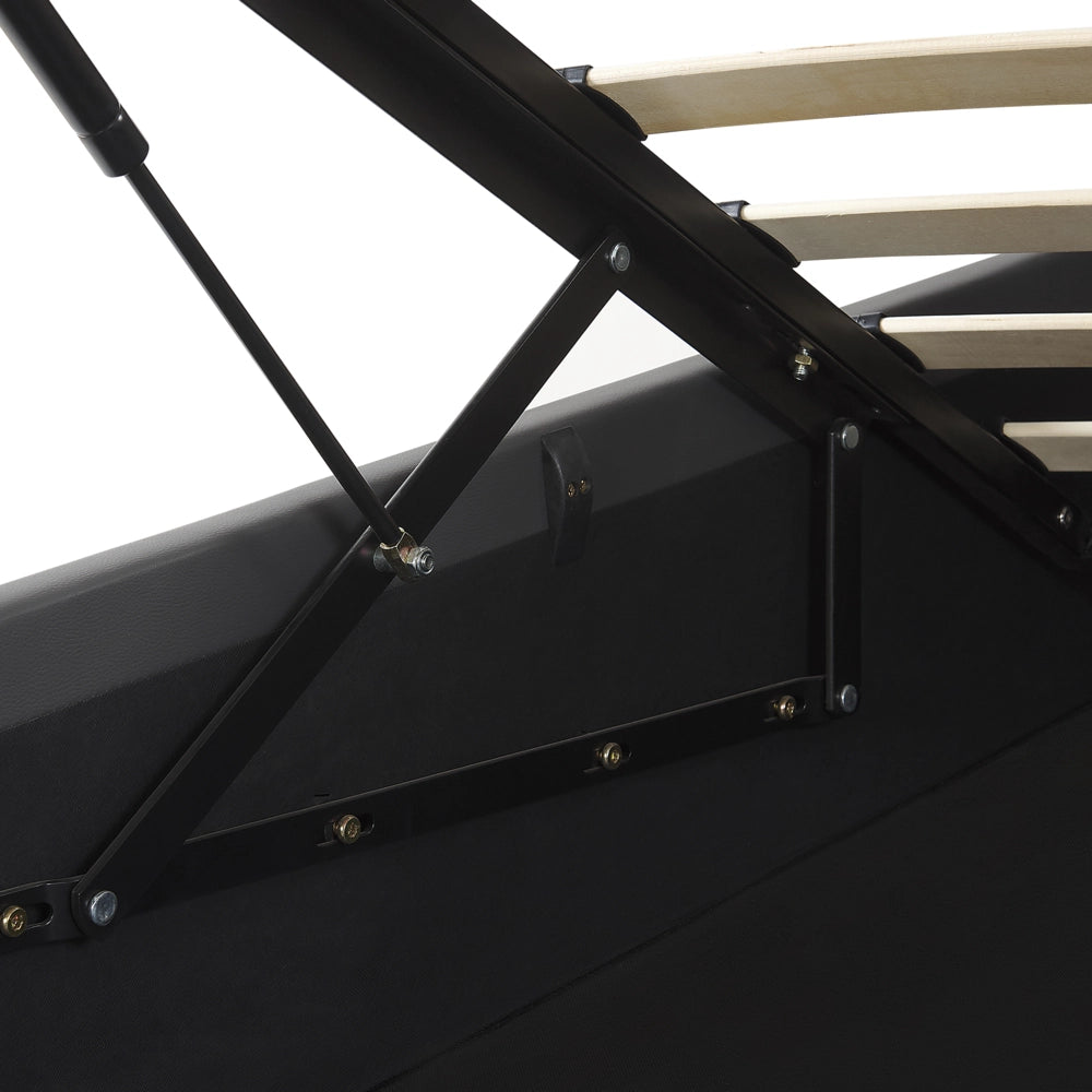 Letto contenitore Rivestimento in ecopelle grigia 180 x 200 cm con testiera a doghe