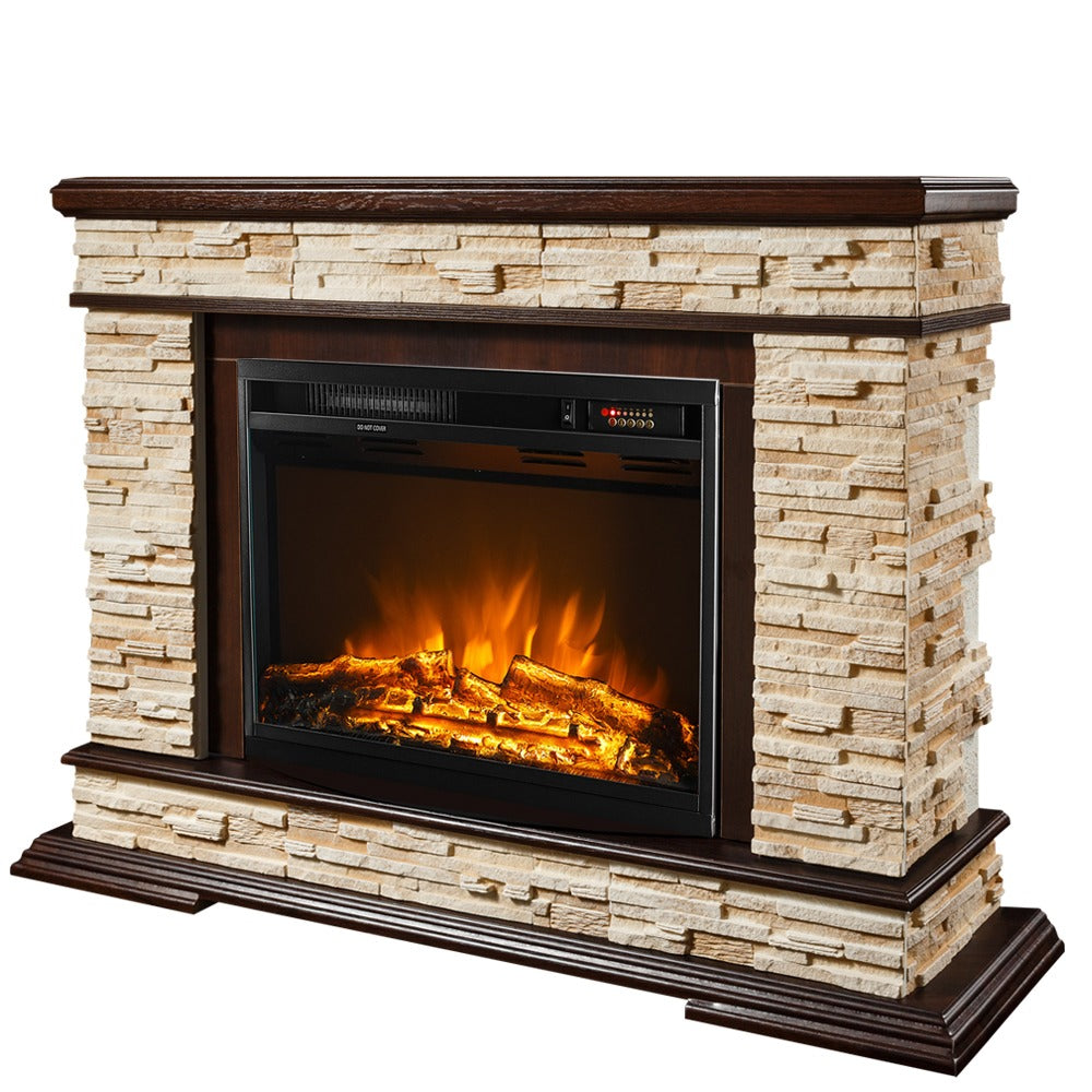Camino Elettrico da Pavimento 88x118x30,5 cm Effetto Fiamma 1500W Stone & Lorance Noce