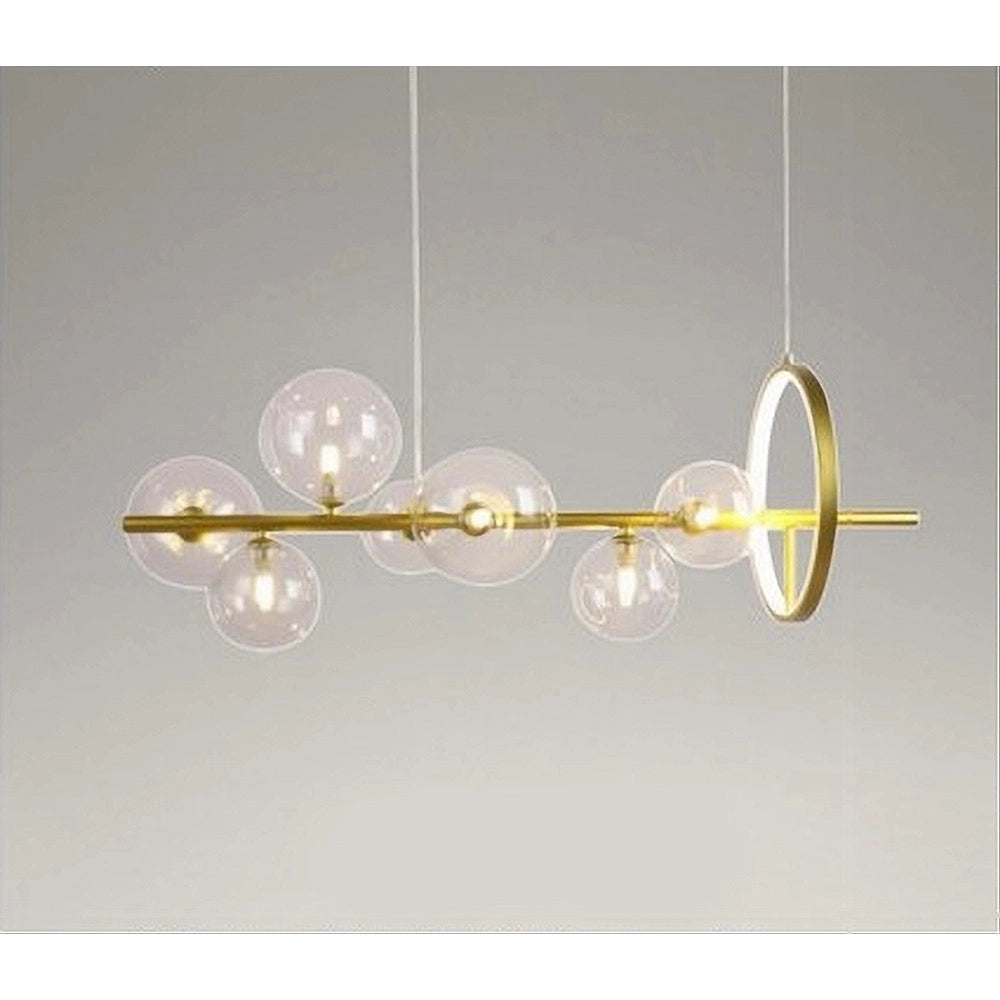 Trade Shop - Lampadario Moderno A Sospensione Oro 7 Sfere G9 Bolle In Vetro Con Cerchio 71683 -