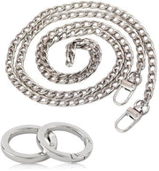 Cinturino a catena - Cinturino adattabile - 120 cm - Argento - Anello rotondo - Sostituzione per borse - Ideale per borse DIY