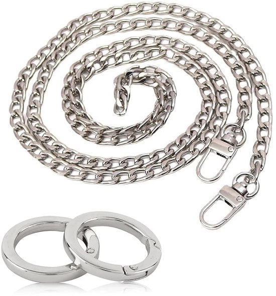 Cinturino a catena - Cinturino adattabile - 120 cm - Argento - Anello rotondo - Sostituzione per borse - Ideale per borse DIY