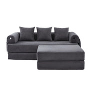 Divano modulare con pouf e tasca laterale - con 3 cuscini - in velluto a coste - grigio scuro
