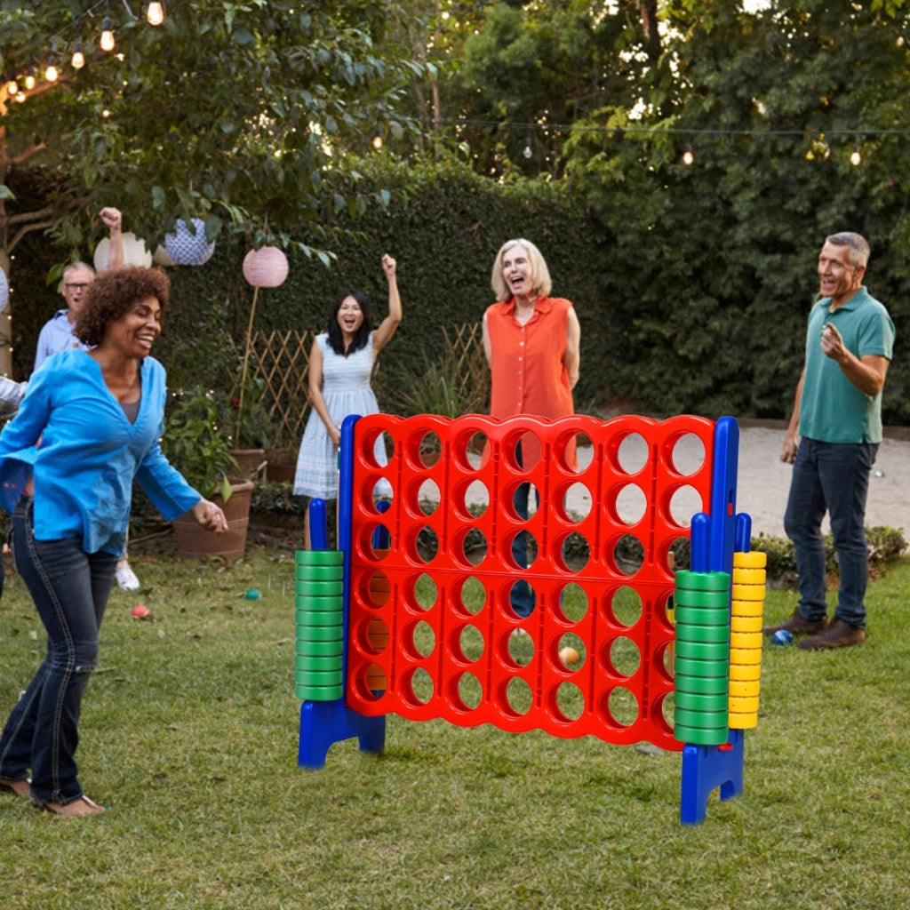 Forza 4 gigante per bambini e adulti, Gioco da interno ed esterno alto 104 cm con 42 pedine e barra, Blu-Giochi su prato