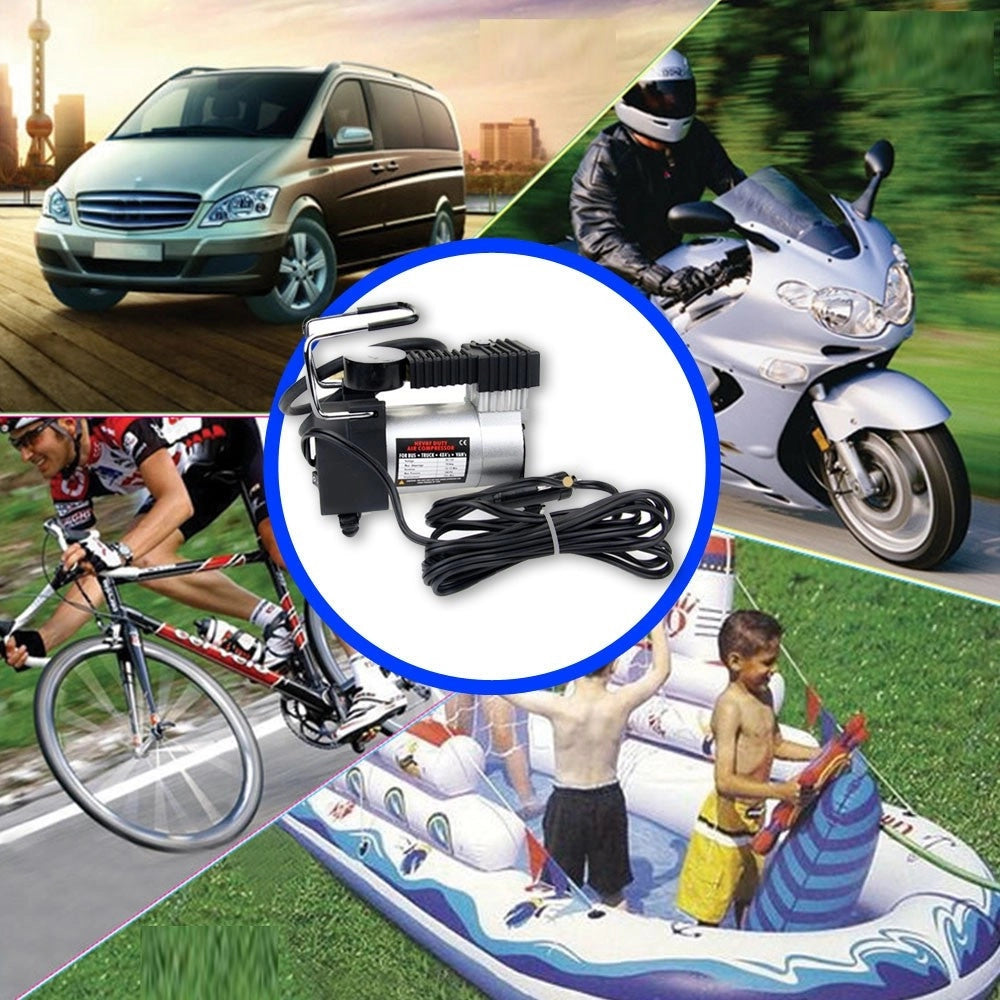 Trade Shop - Mini Compressore Portatile 12v 150psi Auto Moto Scooter Bici Manometro 10bar -