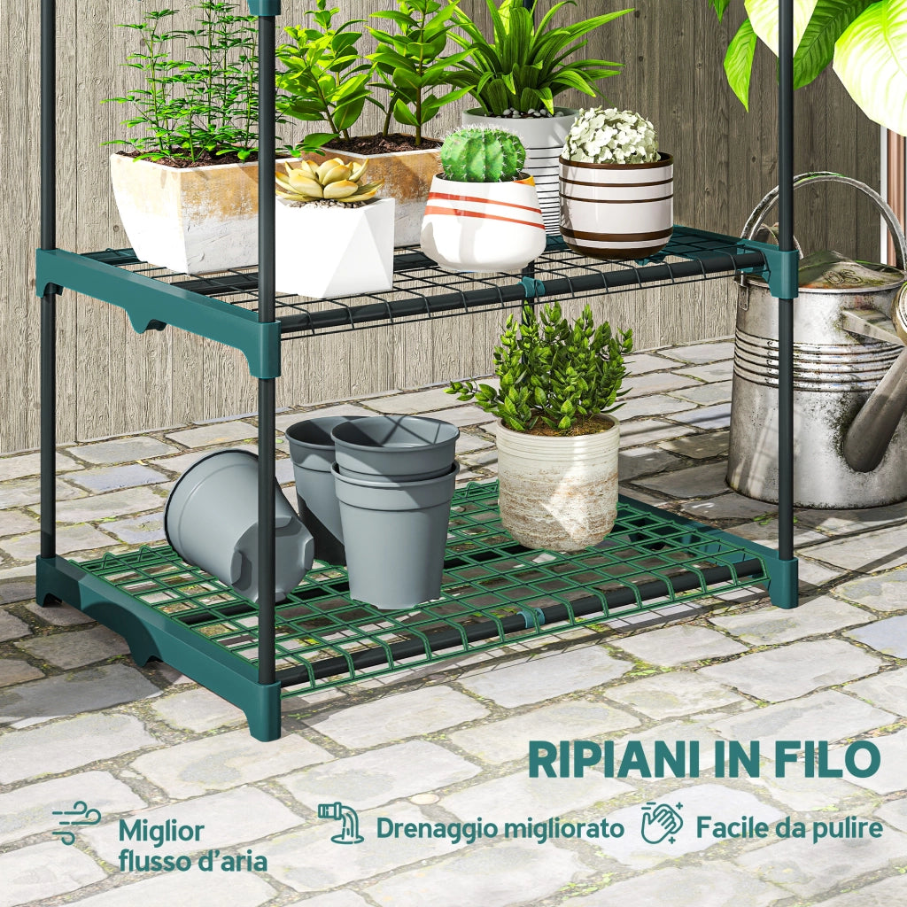 Portapiante a 5 Livelli Aperti in Acciaio e Plastica, 67x49x138 cm, Verde Scuro