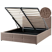 Letto ottomano tortora bouclé 140x200 cm con testiera sollevabile e base a doghe Design moderno