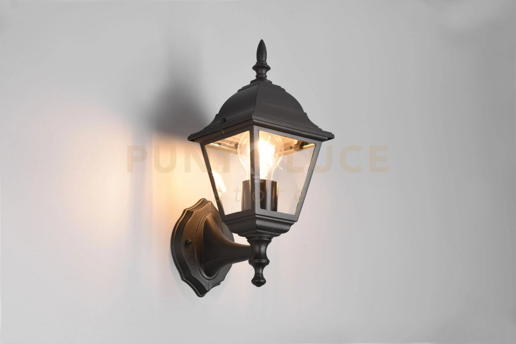 LIVENZA APPLIQUE DA ESTERNO UP 4 LATI FUSIONE DI ALLUMINIO NERA E VETRO TRASPARENTE H. 33CM IP44 1 LUCE ATTACCO E27