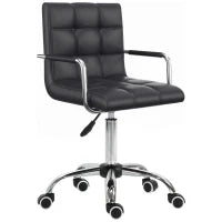 Sedia da Ufficio Ergonomica in pelle PU Nero, Sedia da Studio con 5 Ruote Girevoli, Imbottitura e Altezza Regolabile, 52.5x54x84-99cm
