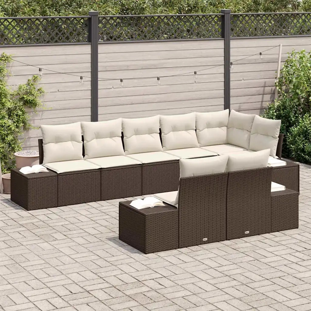 Set Divano da Giardino 8 pcs Marrone e Crema Poly Rattan