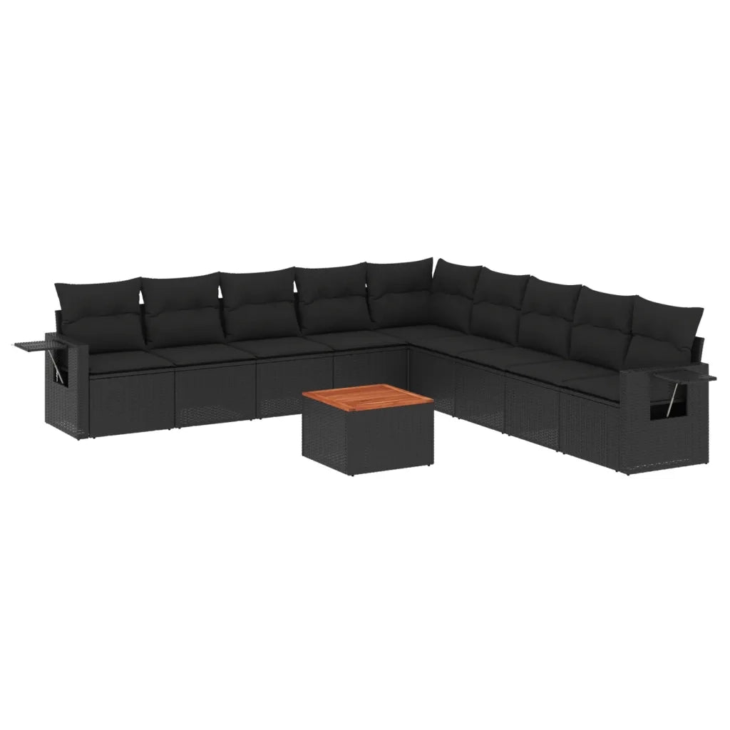 Set Divani da Giardino 10pz con Cuscini in Polyrattan Nero 3256937