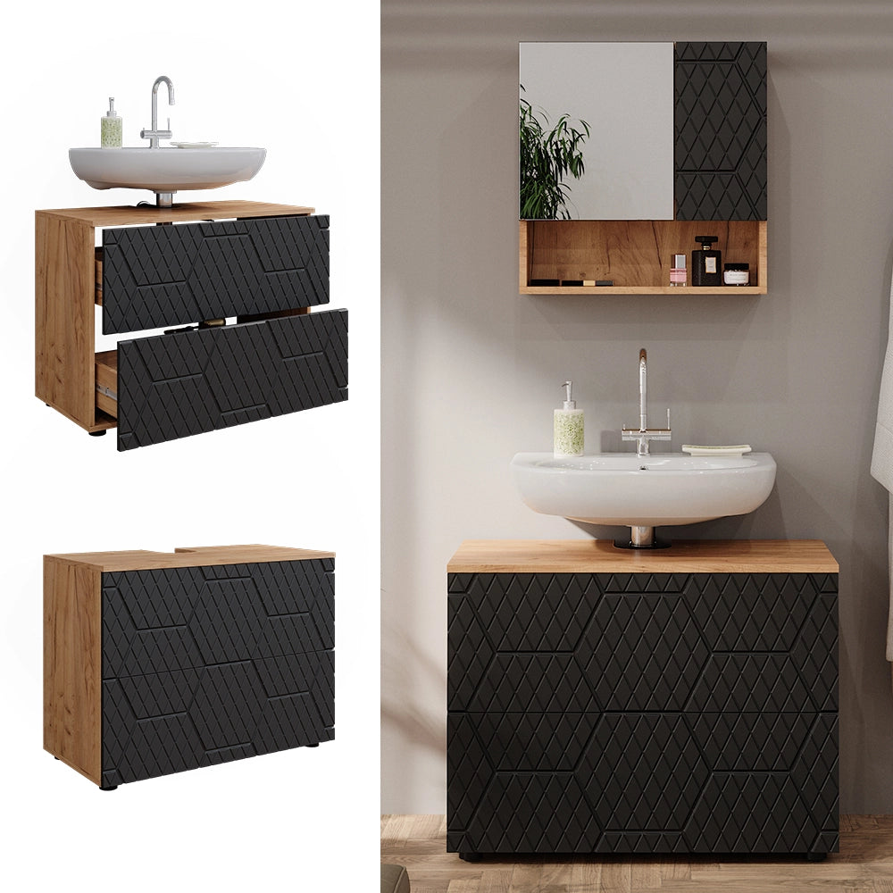 Vicco Mobile sottolavabo per bagno Antracite con struttura a nido d'ape 41 x 58.6 cm con 2 cassetti
