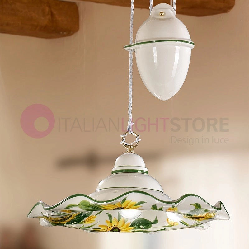 GIRASOLE Lampadario Saliscendi Ceramica d. 41 Rustico Country