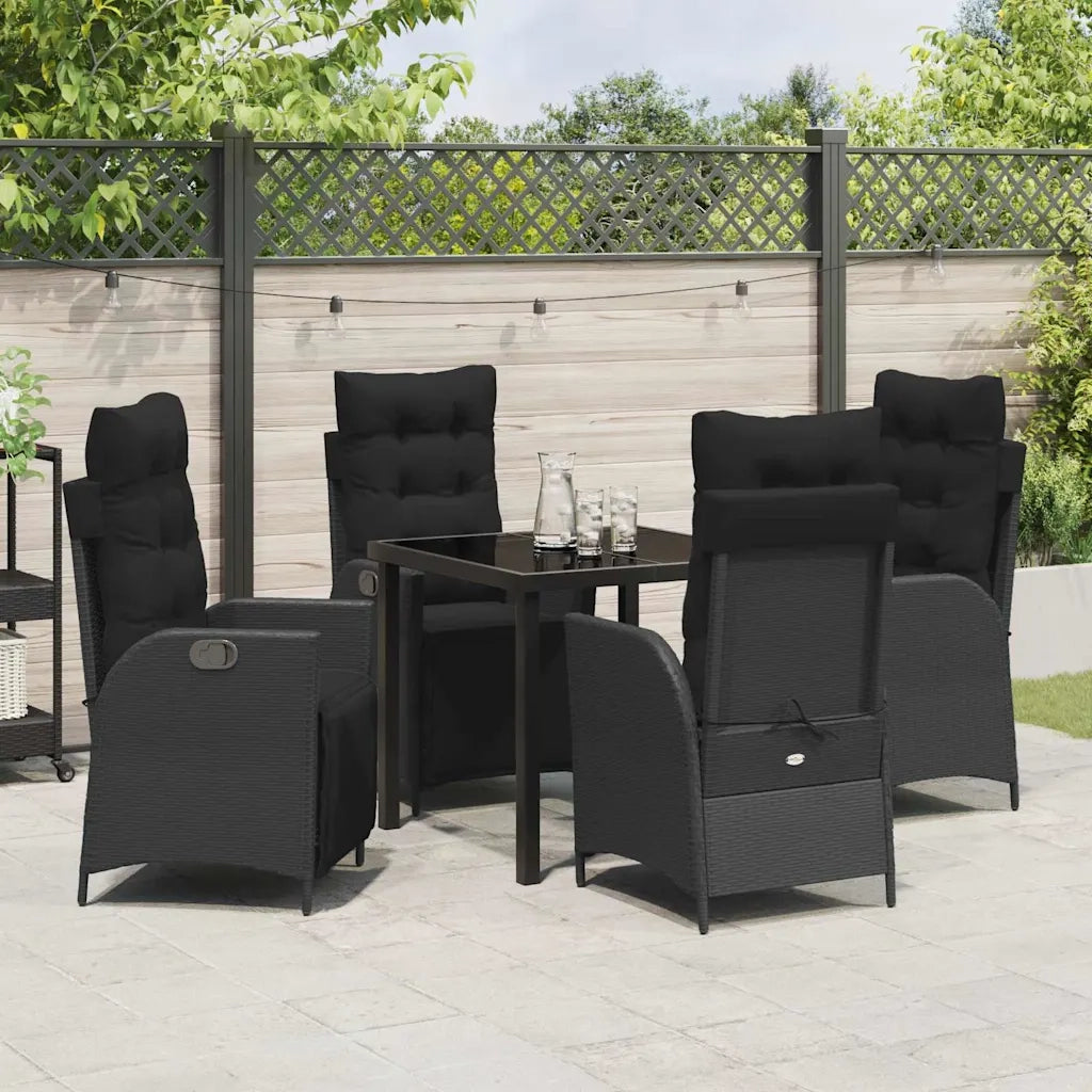 Set da Pranzo per Giardino con cuscino 5 pcs Nero polyrattan