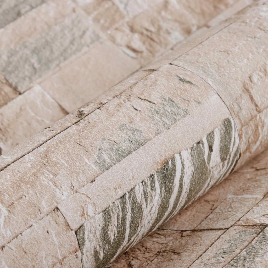 Carta da Parati 3D Pietra Beige 10 x 0,53 m Tessuto Non Tessuto 42046689