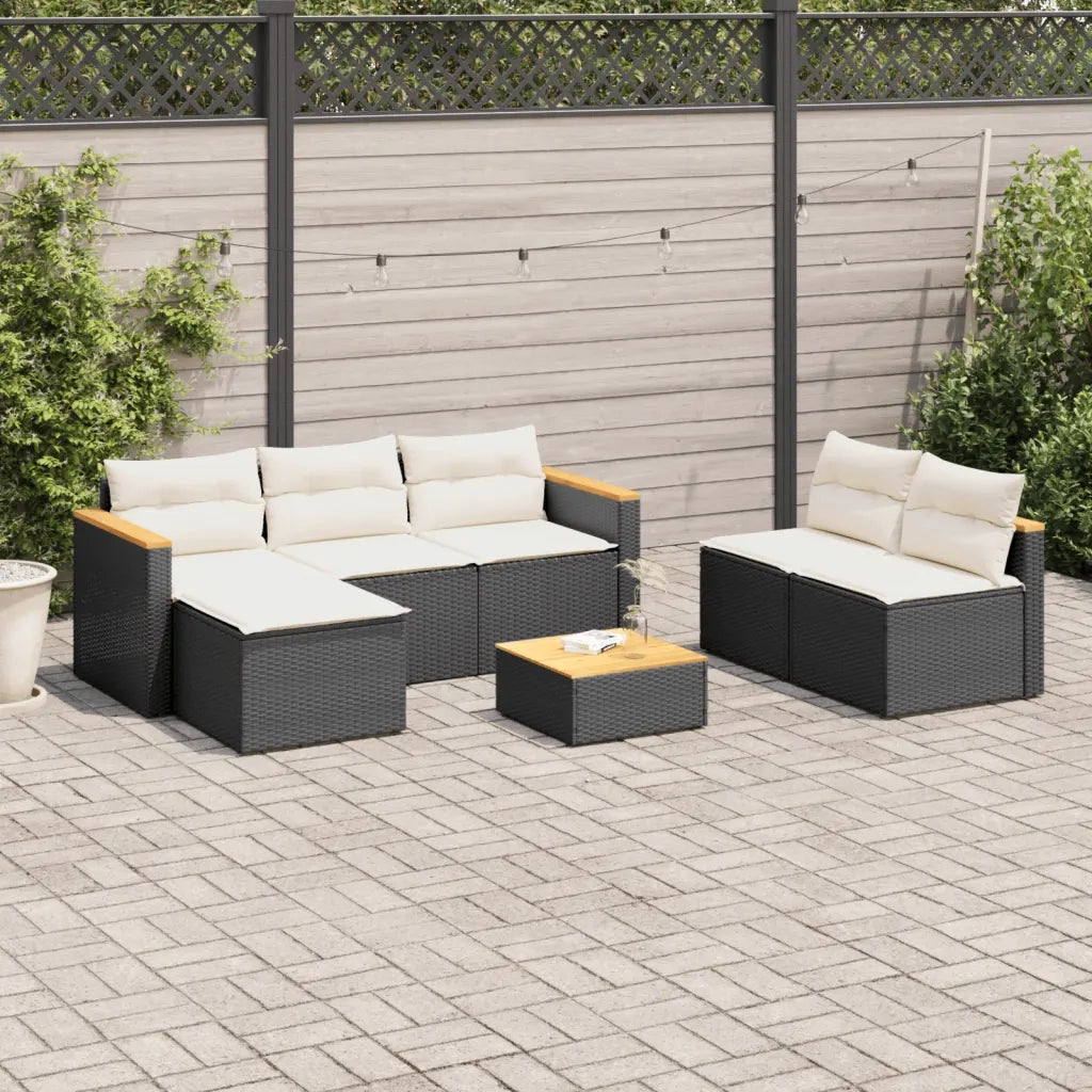 Set Divani da Giardino 5 pz con Cuscini Nero Polyrattan Acacia 3213537