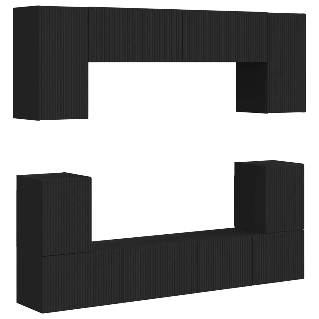 Set mobile TV Montaggio a parete 5 pcs Nero Legno multistrato