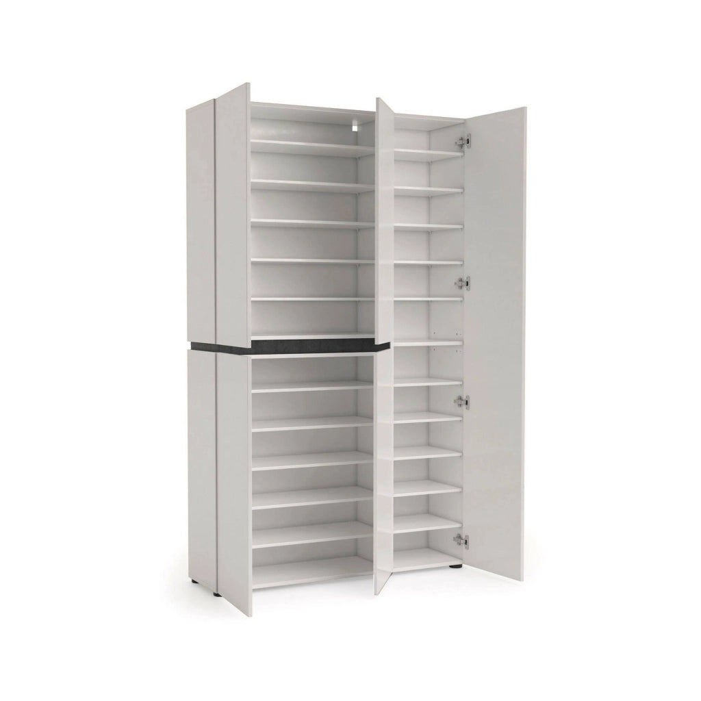 Mobile Portascarpe Valletta, Scarpiera 58 Paia Made in Italy, 120x34x200h cm Bianco Lucido