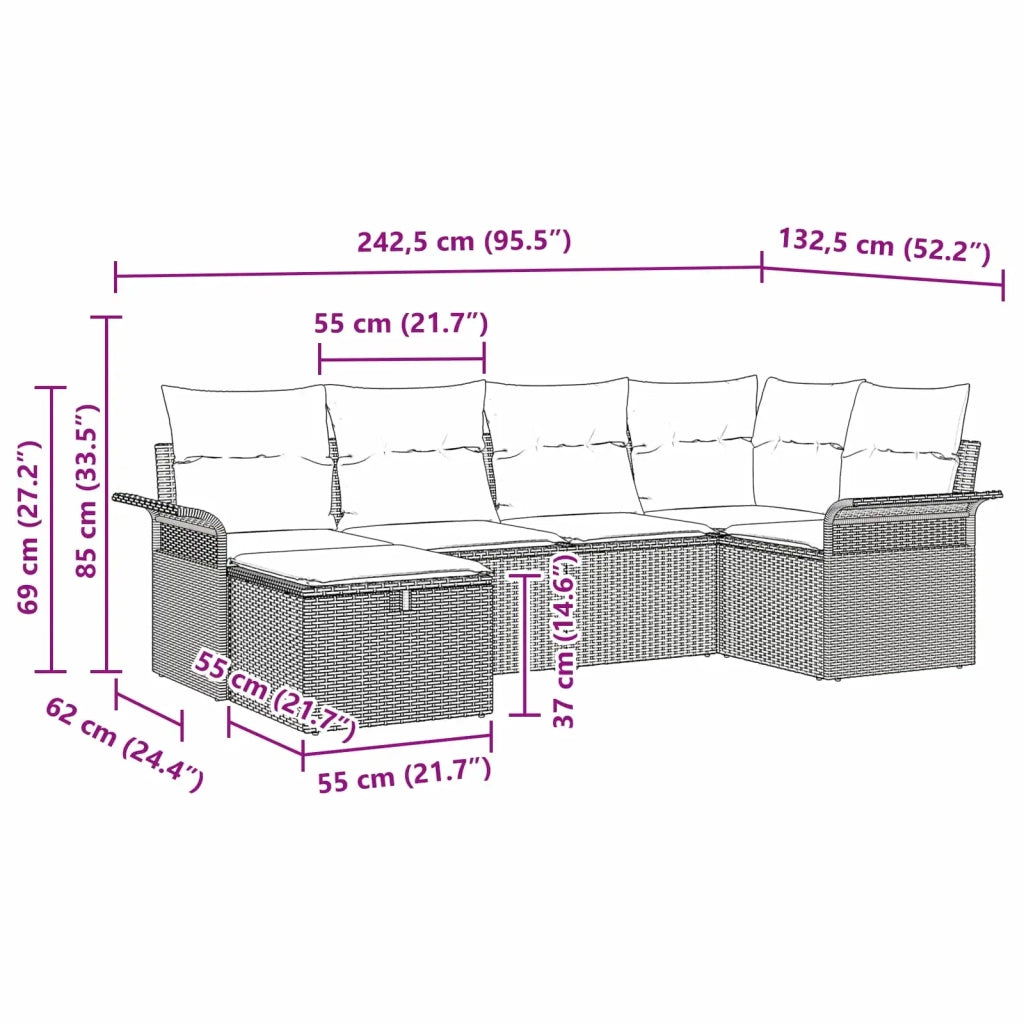 Set Divano da Giardino 6 pcs Grigio e Blu Navy polyrattan