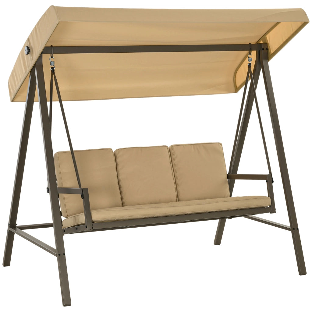 Altalena Hollywood a 3 posti con tettuccio e cuscini per lo schienale regolabili per giardino e patio beige