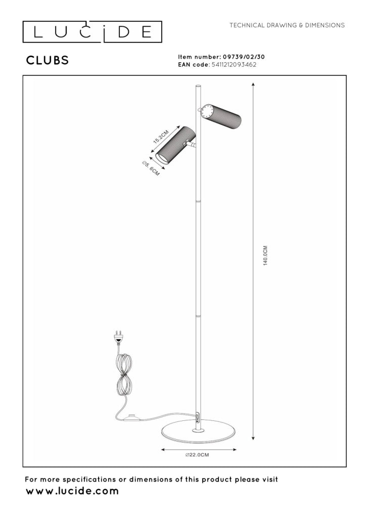 Lampada da terra CLUBS 2xGU10 nera alluminio Lucide