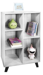 LIBRERIA IN LEGNO BIANCO MODERNA CON 5 RIPIANI SFALSATI DIMENSIONI 80X30X90 CM