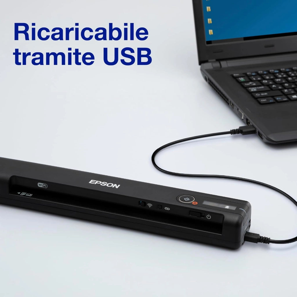 Epson WorkForce ES-60W Scanner Portatile Compatto, Wireless Wi-Fi Direct USB, pannello LCD, Scansione 600dpi, Alimentazione Automatica, Scansione 8,5 ppm, JPEG, PDF, TIFF Supportati, Software Incluso
