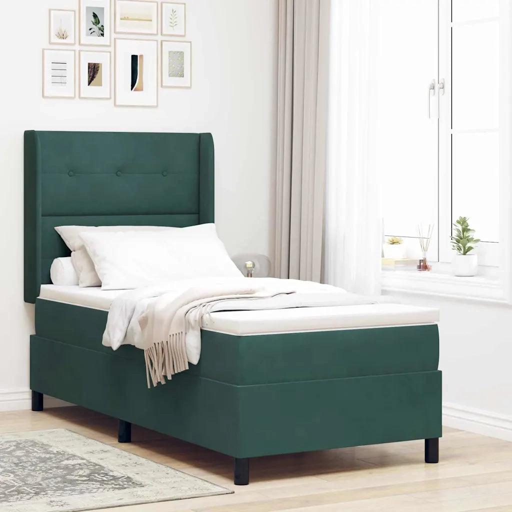 Letto a molle con materasso Verde Scuro 90 x 200 cm Velluto 3341993