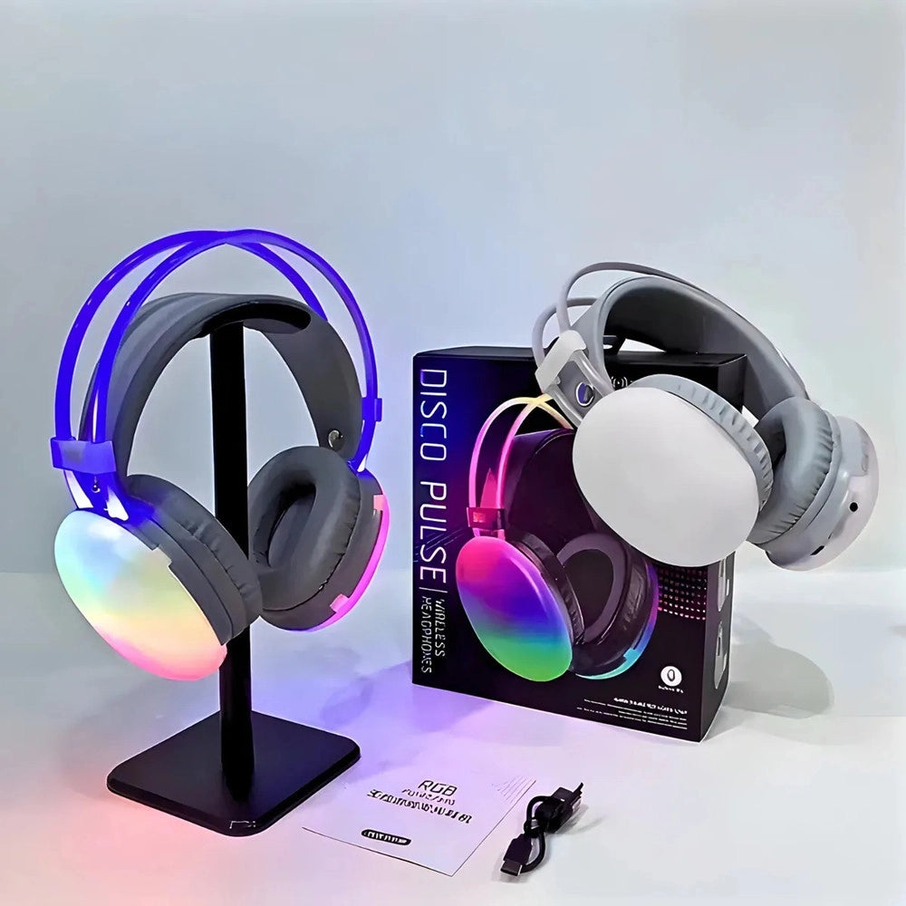 Trade Shop - Cuffie Wireless Ricaricabile Bluetooth V5.3 Luci Rgb Led Auricolare Musica Pc Smartphone -