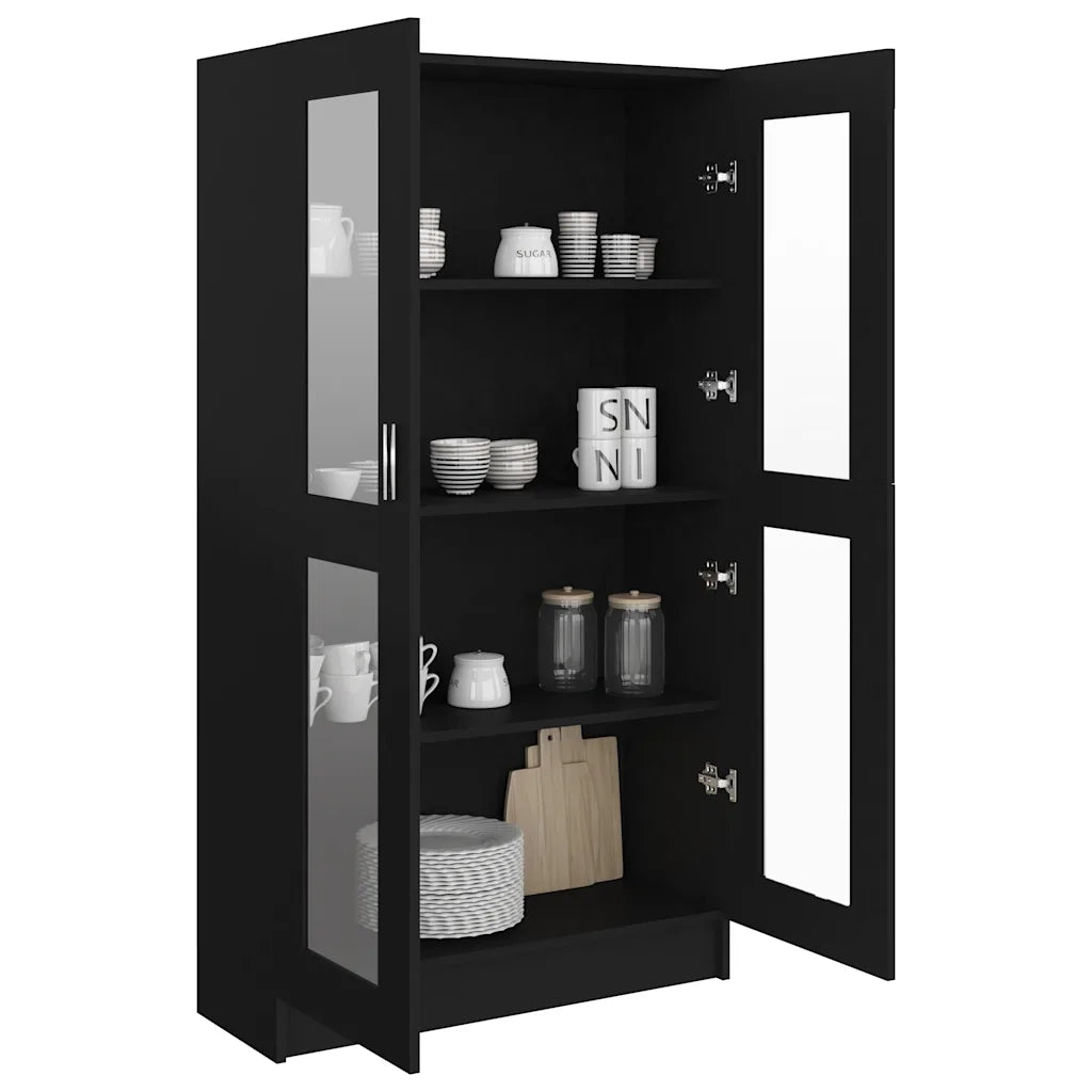 Armadietto con Vetrina Nero 82,5x30,5x150 cm Legno Multistrato 802760