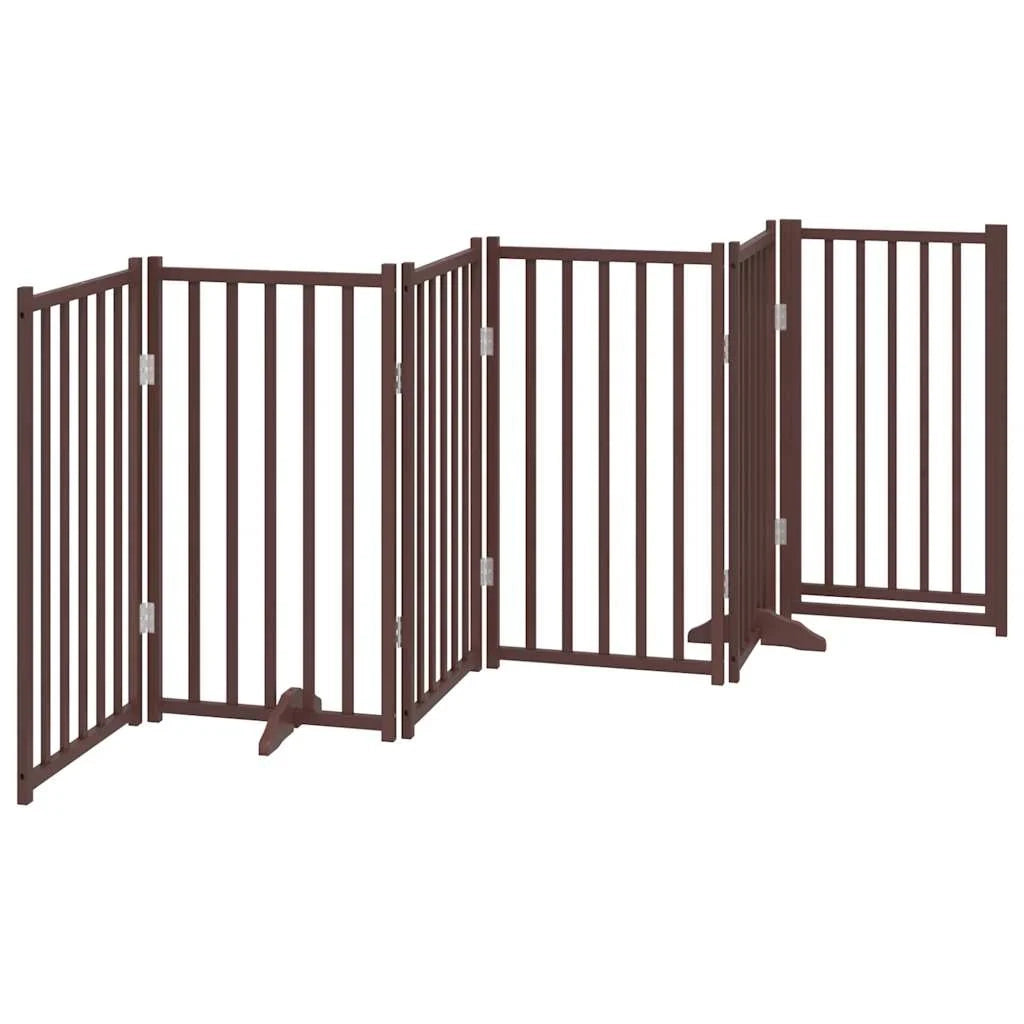 Cancelletto di sicurezza per cani con porta 6 pannelli legno massello di abete marrone 02_0023328